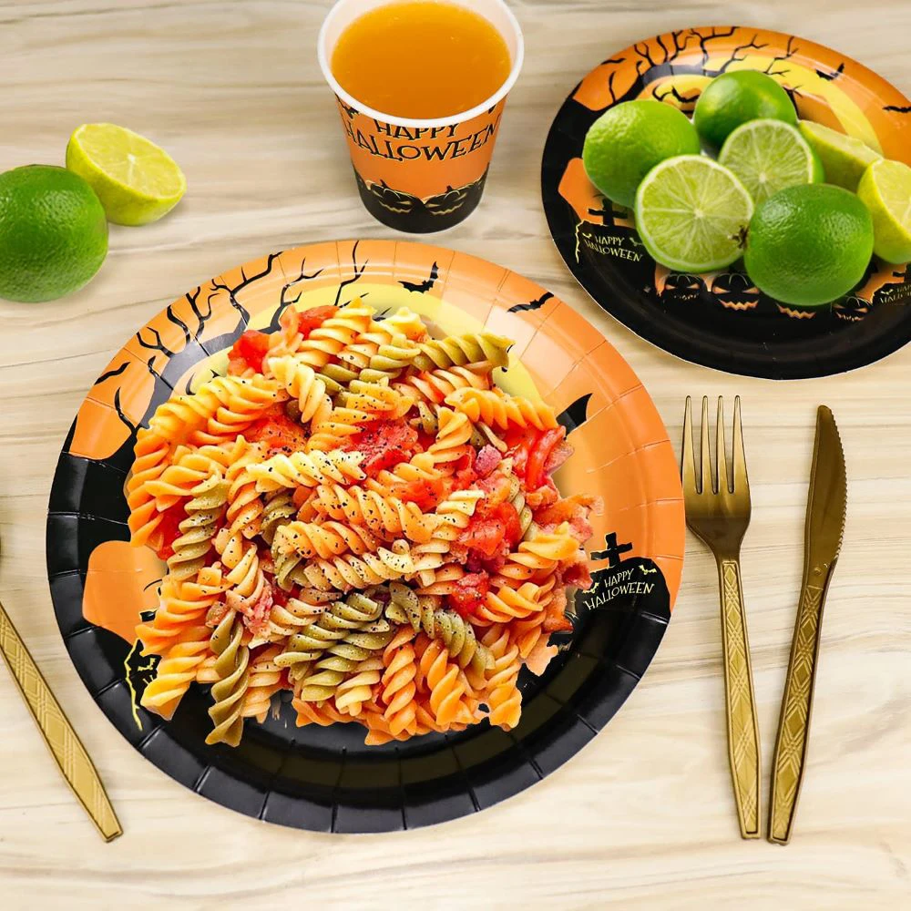 Custom Halloween holiday party set paper cup paper plate disposable tableware set