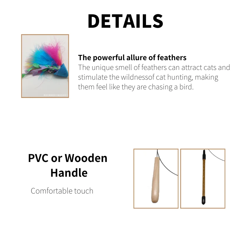 OEM Factory Price Custom Available Funny Interactive Replacement Head Funny Cat Stick Accessories Cat Fishing Rod