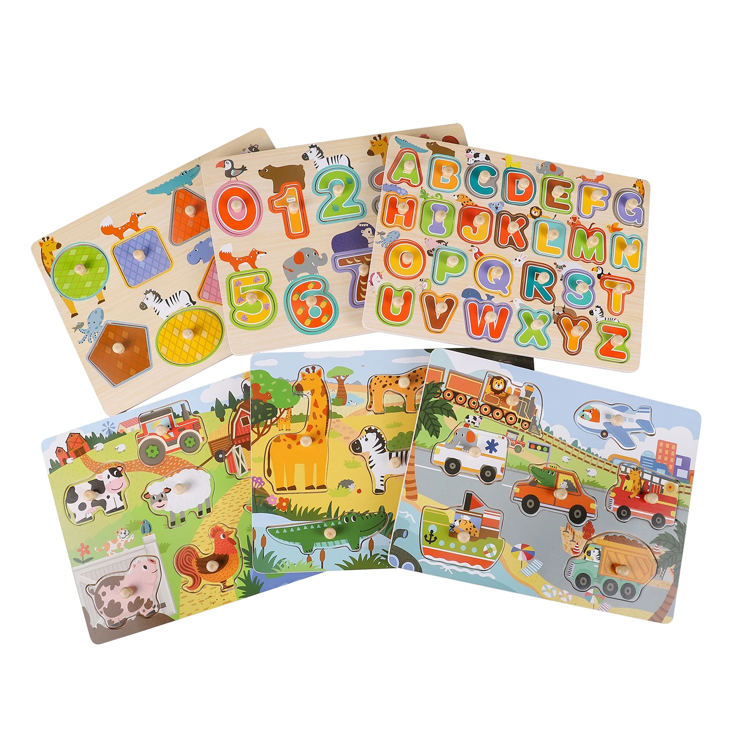 Educational Puzzle With Peg Toys for Kids Wooden Animal Jigsaw Puzzle toy for baby kids