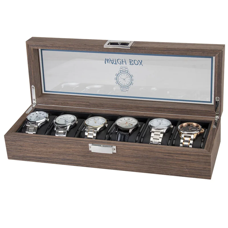 luxury walnut watch  collection  case for 6 piece watch  display package box PU leather pillow inner factory wholesale stock
