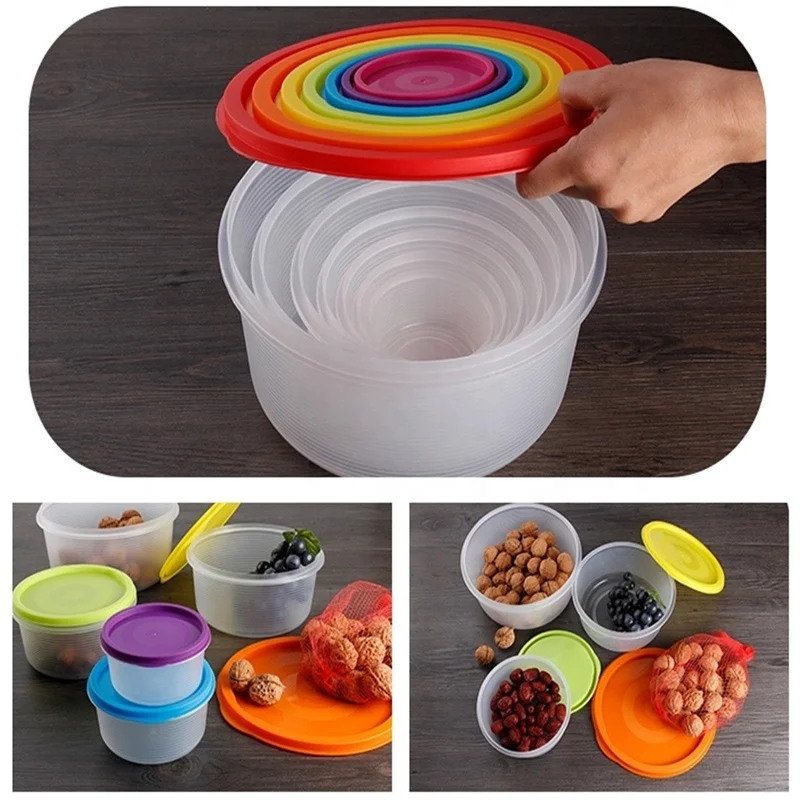 7Pcs Colorful Plastic Food Containers Box Fridge Fruit Salad Vegetable Storage Container Box