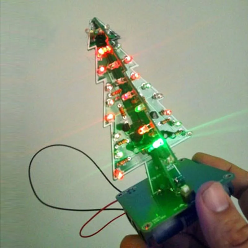 DIY Christmas Tree 3D Xmas Soldering Practice Electronic Assemble Kit Project for Kids Teens 3 Colors Flashing LED PCB Solder