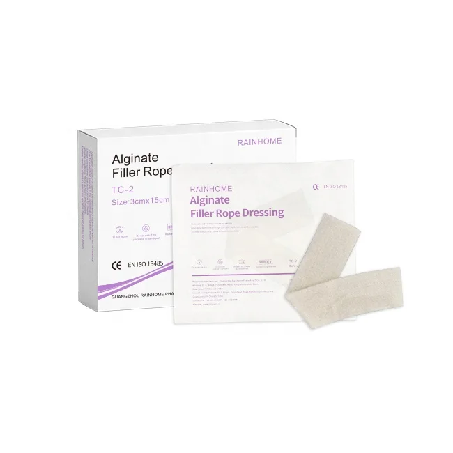 disposable medical wound dressing adsorbent & adhesive sterile alginate filler rope wound dressing with CE ISO certificates
