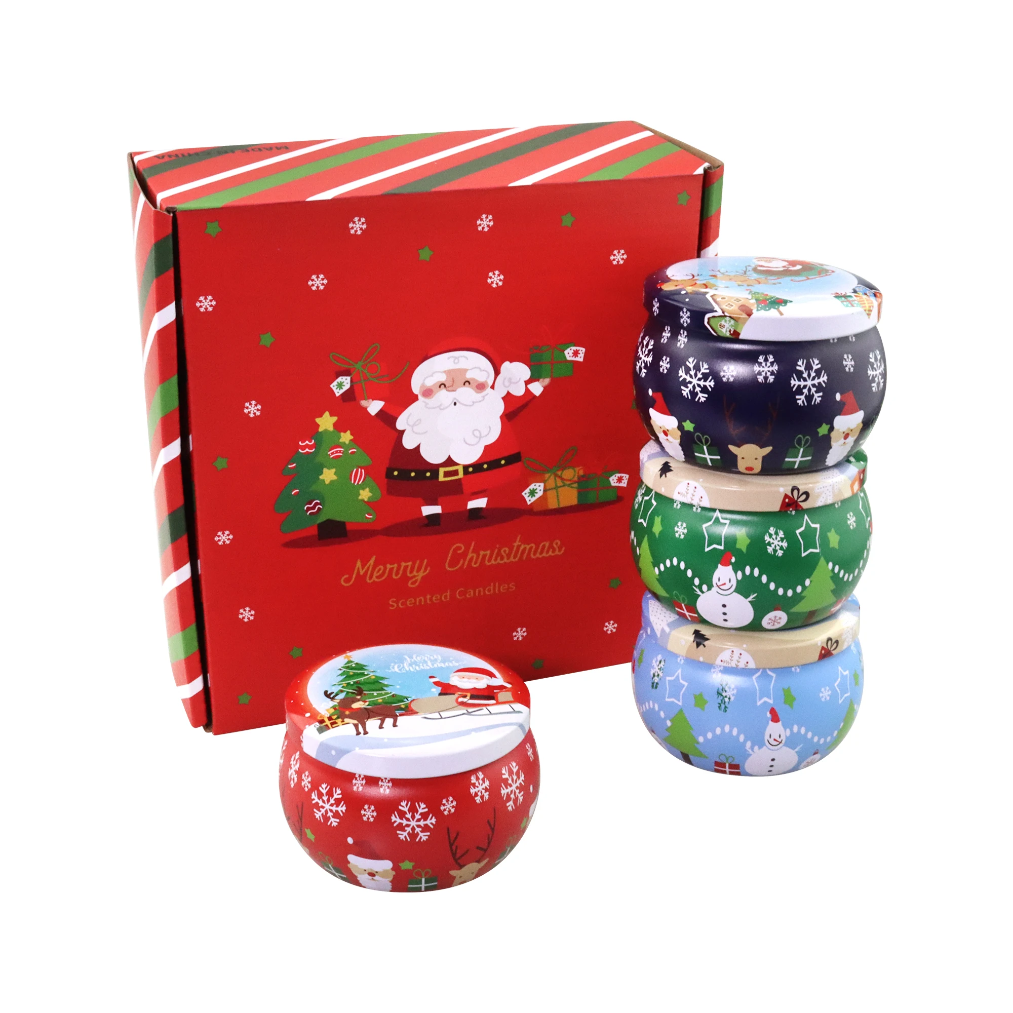 Small Round Decorations Christmas Metal Tin Box For Candy , Candle Making , Gift Package