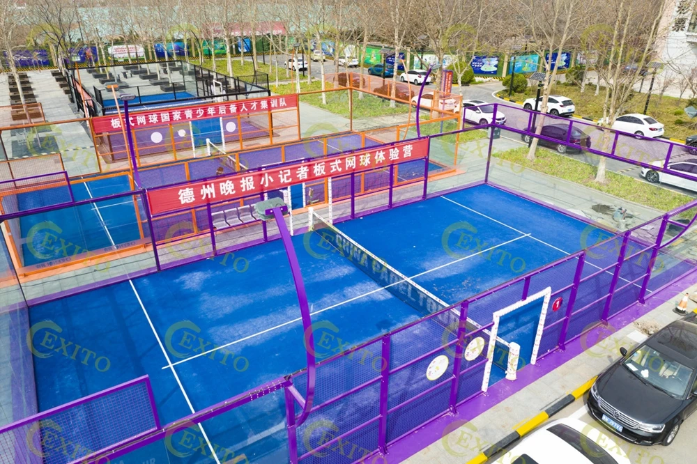 EXITO Worldwide Gold Manufacturer Automatic Model, Hot Dip Galvanized Portable Panoramic Padel Tennis Court