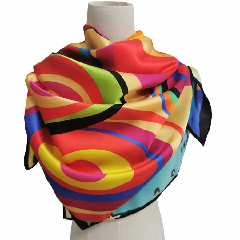 100 Шелковый шарф с принтом на заказ 110x110cm