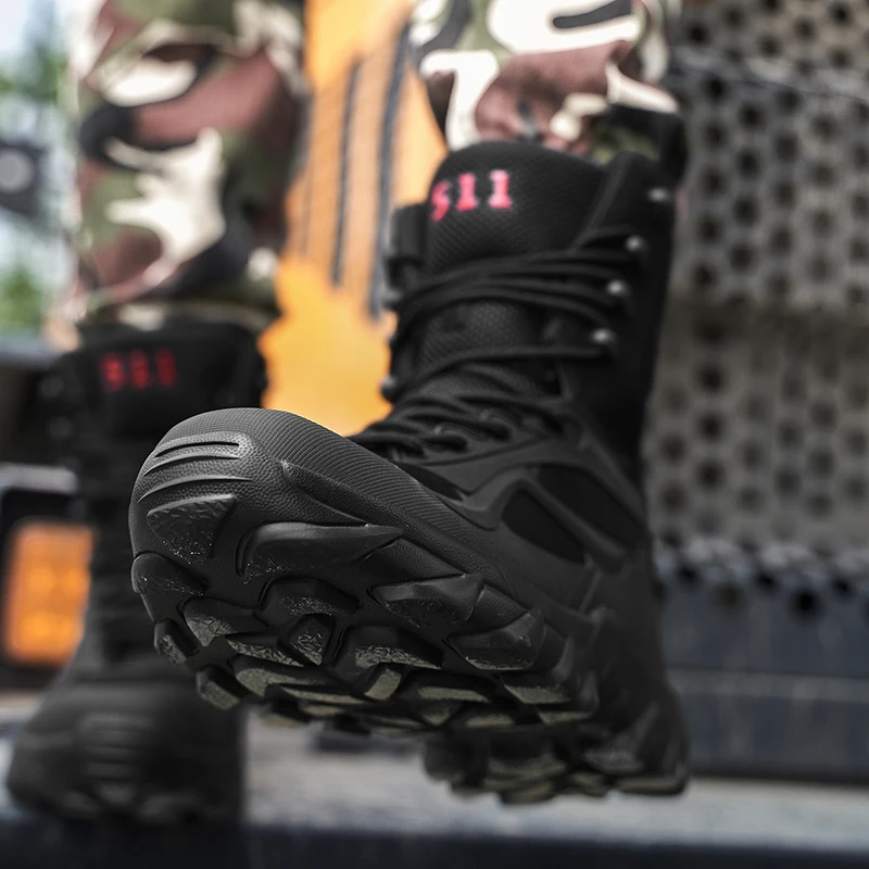 Waterproof Lightweight Army Jungle Boot for Men Botas Militares Working Boots With Steel Toe Safety Black High Ankle Combat Boot
