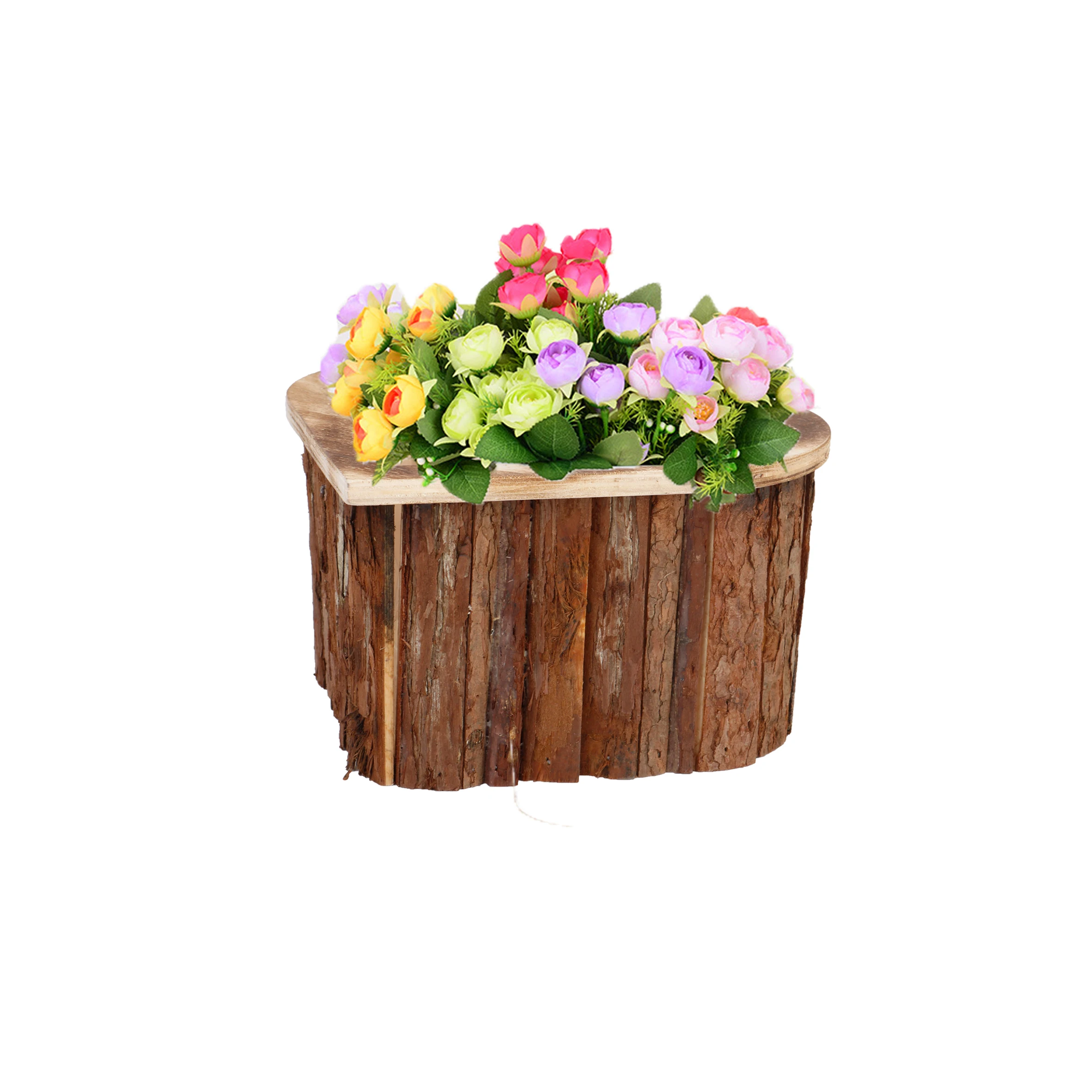 
Natural pine wood bark craft planter home heart shape flower pot for Home Decoration 