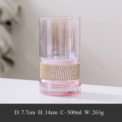Water Glass Cup Pink Crystal Wedding DIAMOND Heavy Bottom Whiskey Water Drinking Tumbler Cup