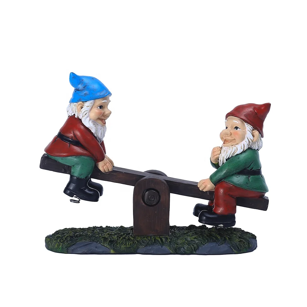 7.8 inch Gnome on Seesaw Statue Resin Gnome Sculpture Decoration Funny Gnome on Seesaw Figurine Garden Gift