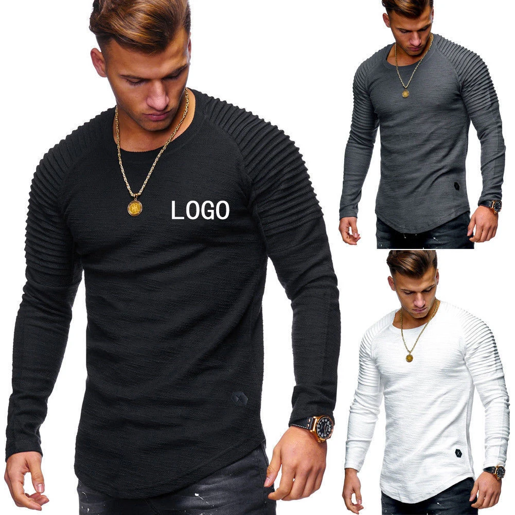 Cotton long sleeve plain t-shirts men custom logo printing tee t shirts basic blank tshirts with logo custom logo printed