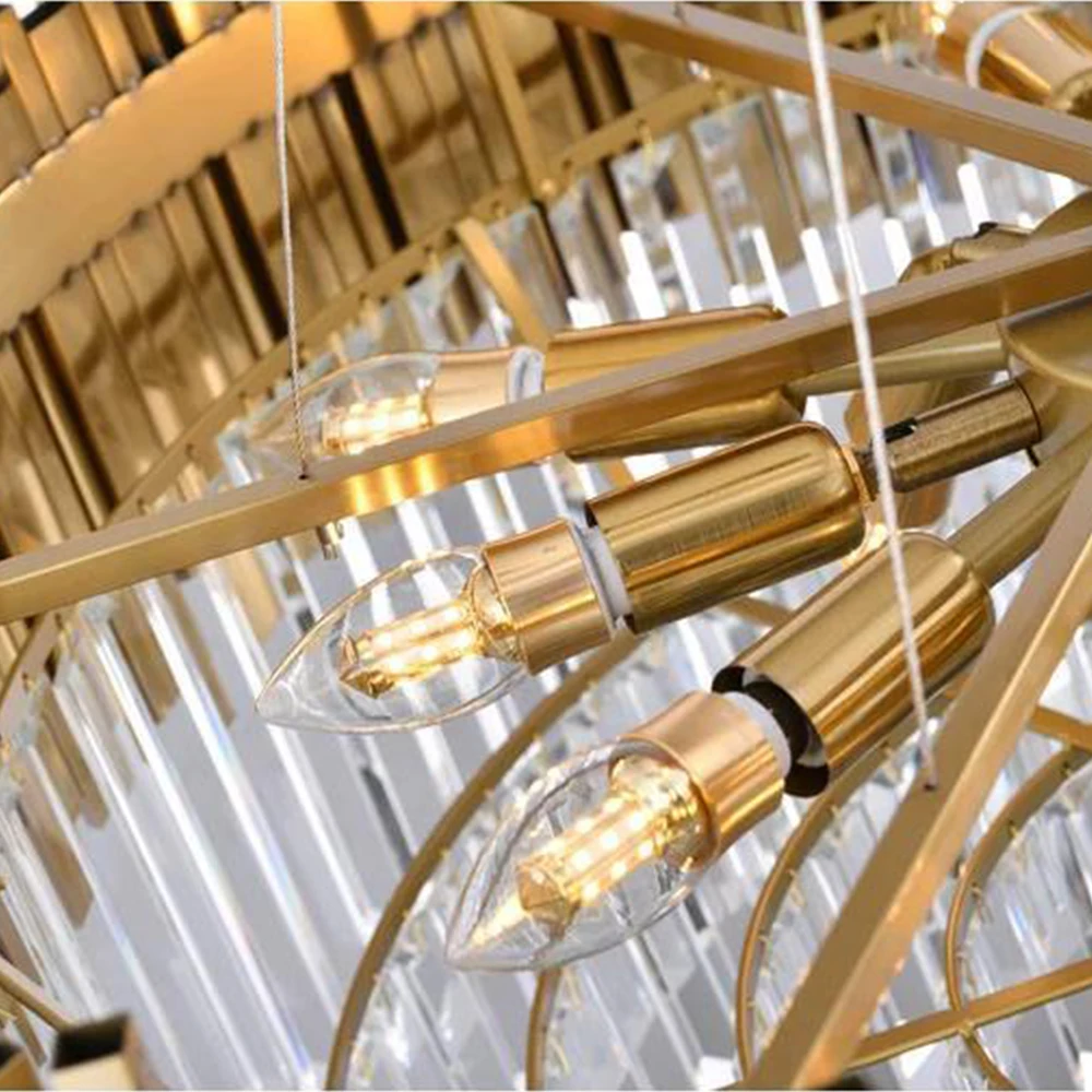 Luxury Modern Nordic Clear hanging lights Creative Gold Crystal Fringe Rounded ceiling Chandelier