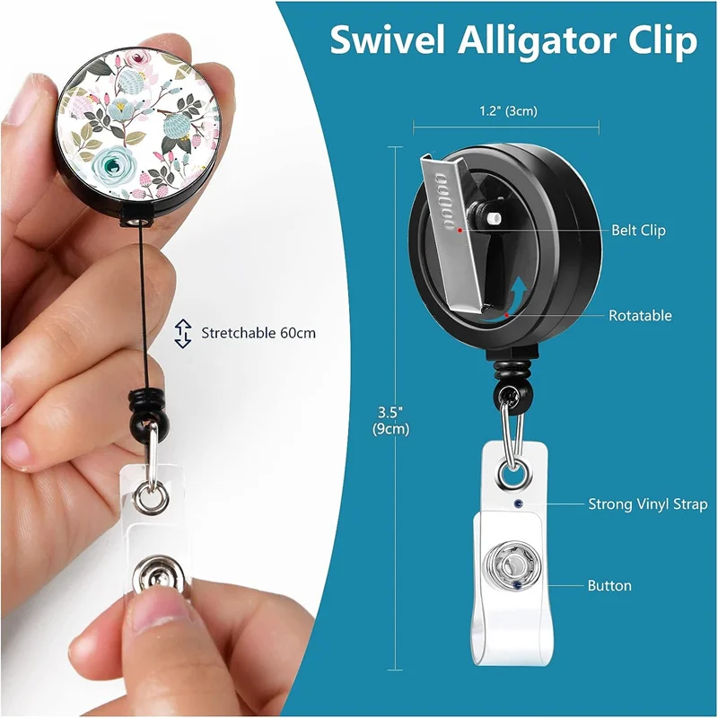 ID Badge Holder with Lanyard and Badge Reel Cute Retractable Name Badge Holder with Lanyard Belt and Reels Swivel Alligator Clip