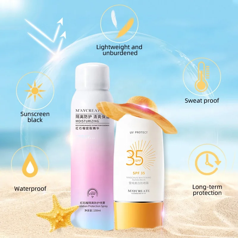 Private Label SPF35+ Isolating Waterproof Long Lasting Sunscreen Whitening Face Cream Brightening sunscreen cream lotion
