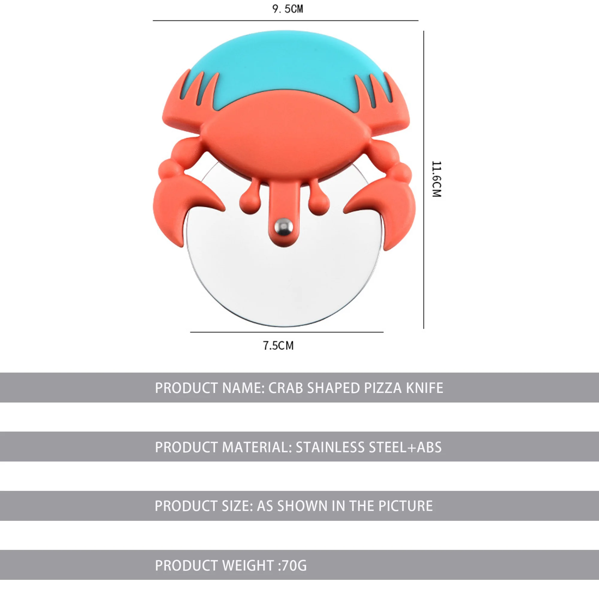 2024 Creative Stainless Steel Crab Design Circular Rolling Pizza Slicer Premium Home Use round Pattern Pizza Cutter