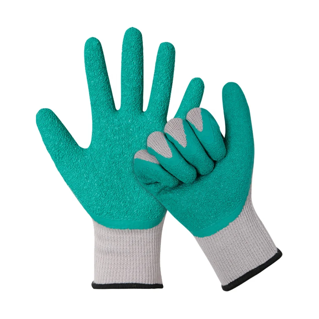 Comfortable Greyish Green Coated Work Safety Gloves Anti-slip Breathable Customized Gloves