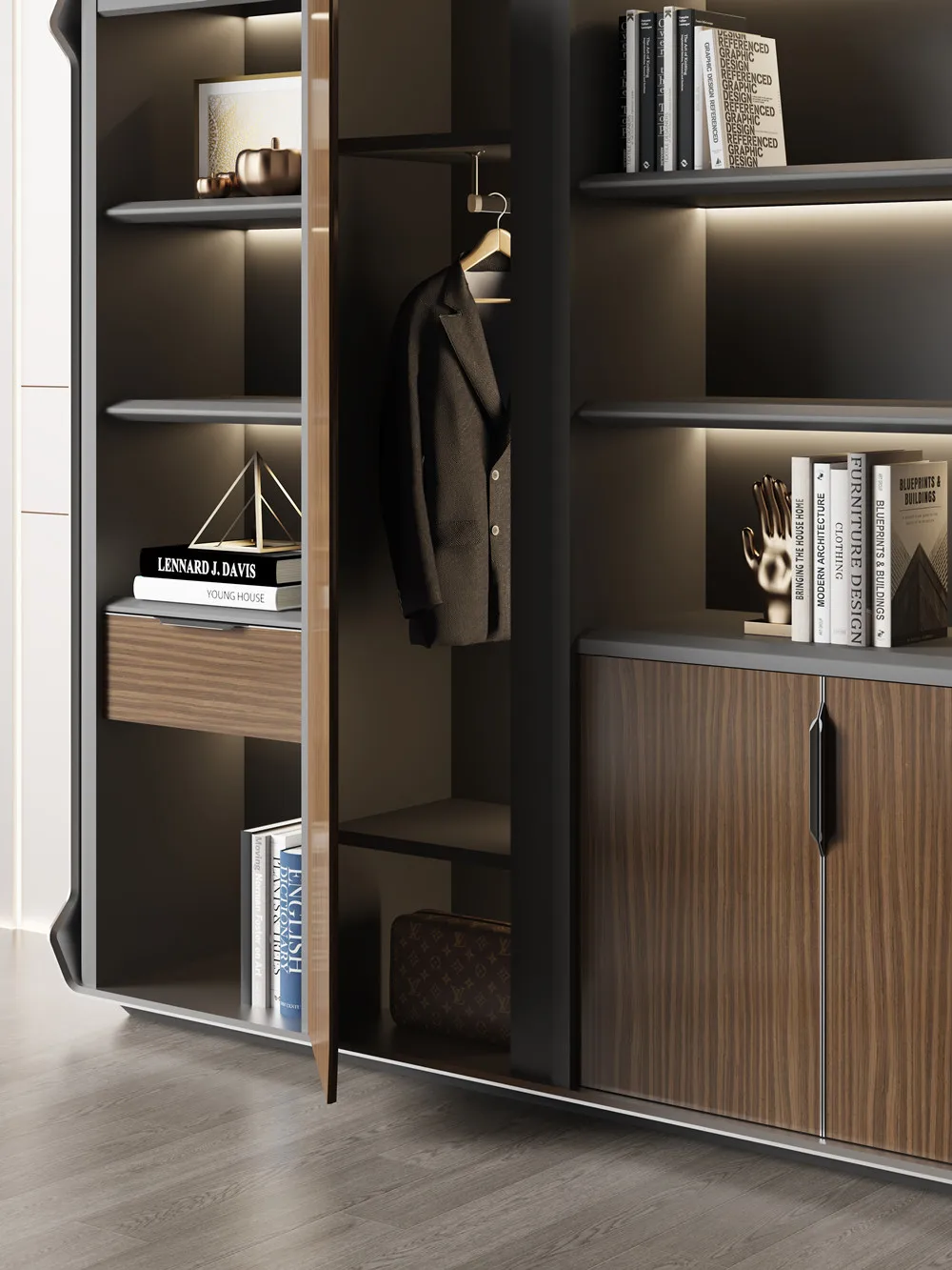 Excellent Quality Six Doors Bookshelf Modern Office Equipment Modern Design Customized Size Tall Office Wood File Cabinet