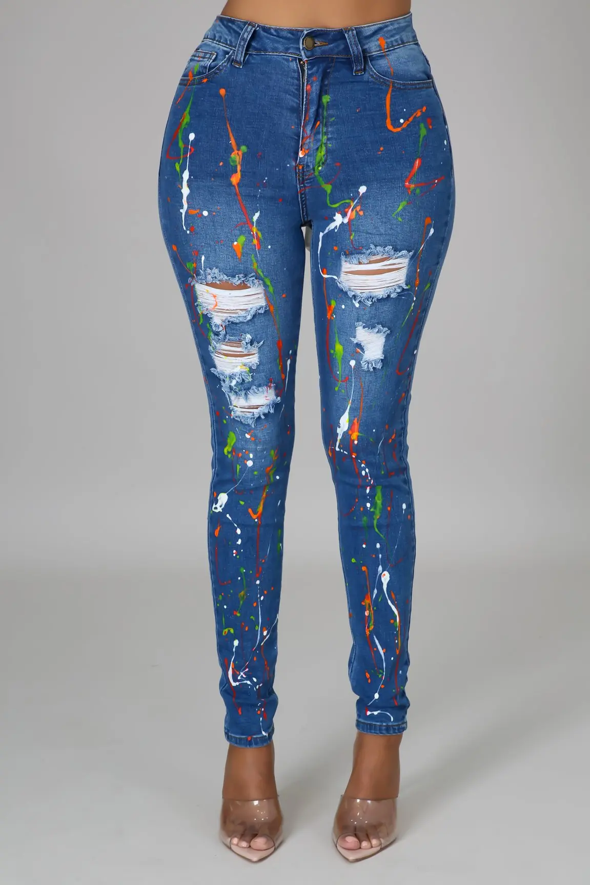 Factory wholesale slim skinny women long jeans fashion high waist elastic stretch ladies jeans