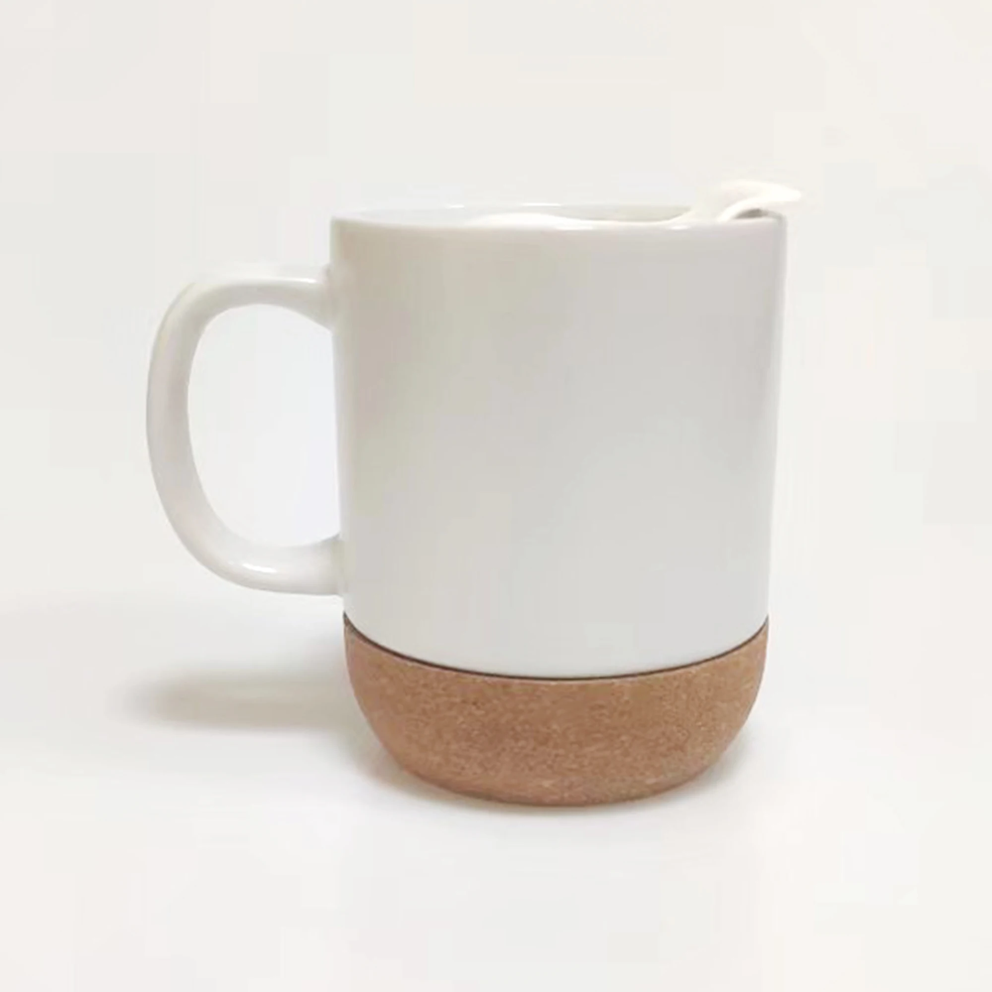 Wholesale 11oz Ceramic mug with cork base, ceramic mug with plastic lid