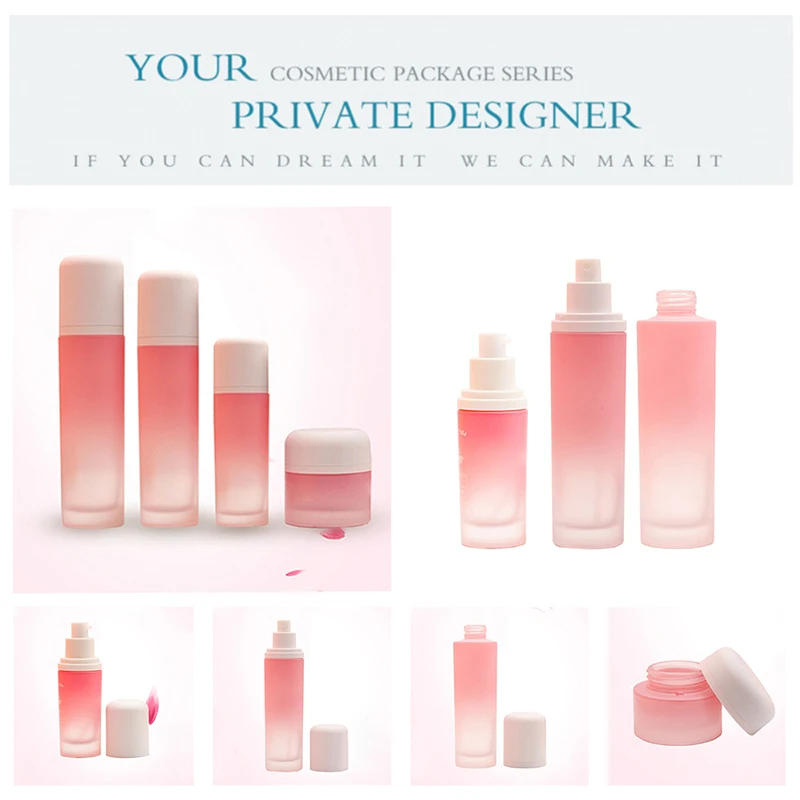 Custom Empty Luxury 50ml 100ml 120ml Skin care Bottle Packaging Pink Frosted Toner Cosmetic Pump Glass Mist Spray Bottles