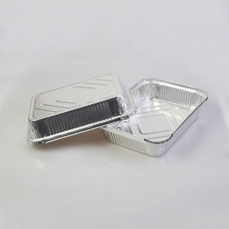 Tray Food Container Aluminum Foil Takeaway Aluminium Foil with Plastic Lids Disposable Wholesale Silver PET Aluminum Pans Accept