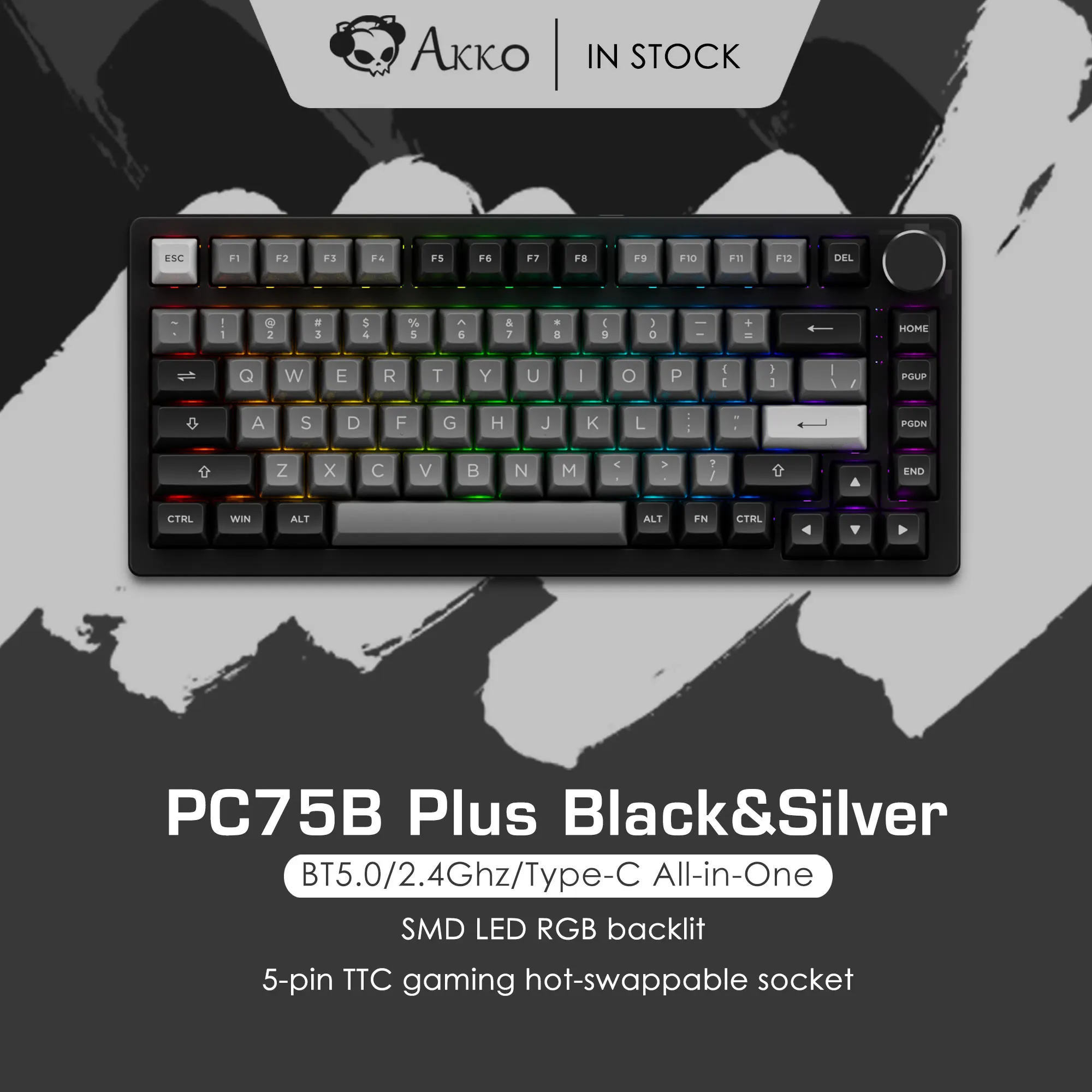 New arrivals AKKO PC75 gaming keyboards DIY RGB backlit 75 keys wireless keyboard