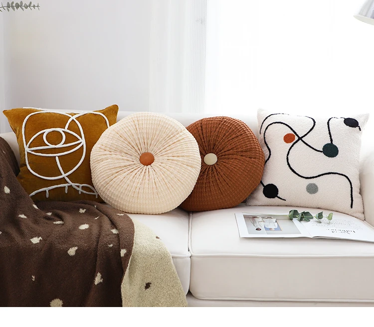 Round Brown Cushion Comfortable Seat Moadern Style Velvet Throw Pillow For Floor Chair Livingroom