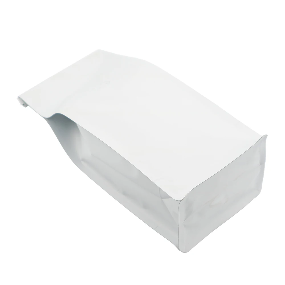 Custom 500g White Coffe Stand Up Flat Bottom Tin Tie Coffee Plastic Packaging Bag with Valve