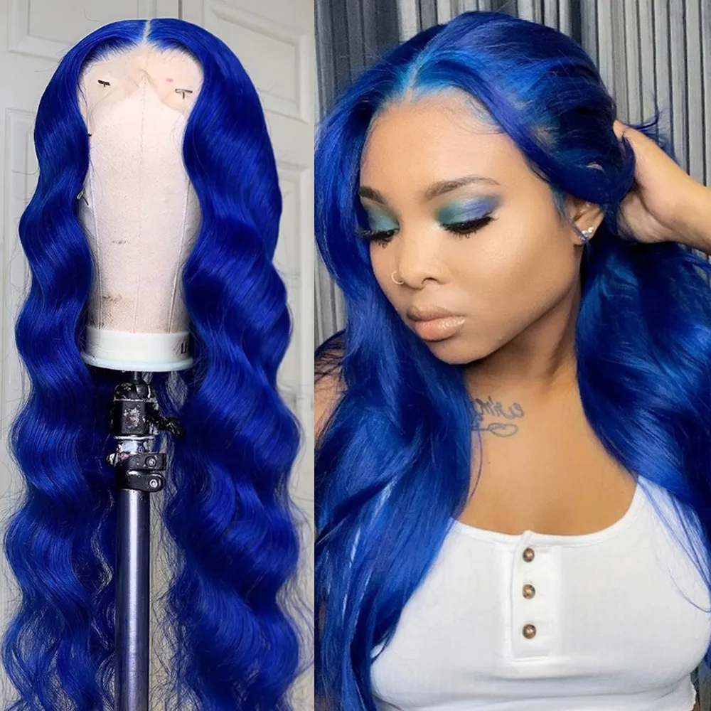 Blue Color 13*4 Lace Front Wigs with Pre Plucked Hairline Brazilian Remy Hair Body Wave Lace Front Human Hair Wig with Baby Hair