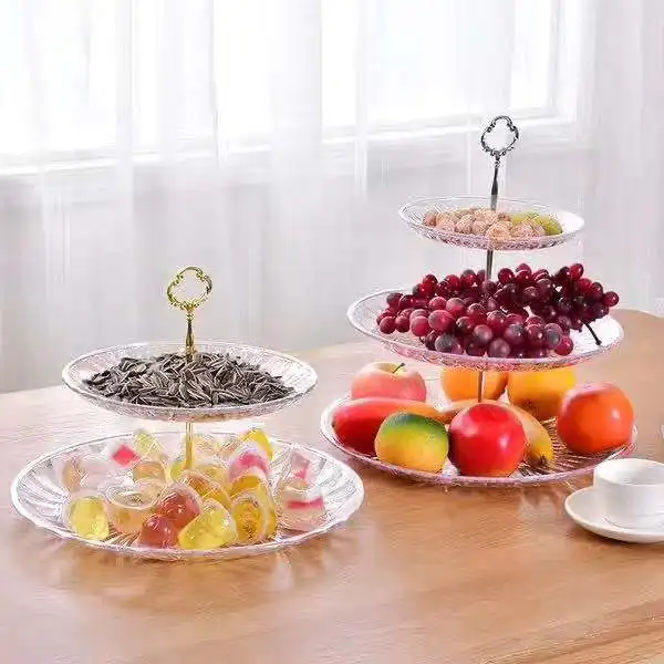 Wholesale 2 Tiered 3 Tiered Clear Plastic Dessert Cake crystal glass dried  fruit tray dried