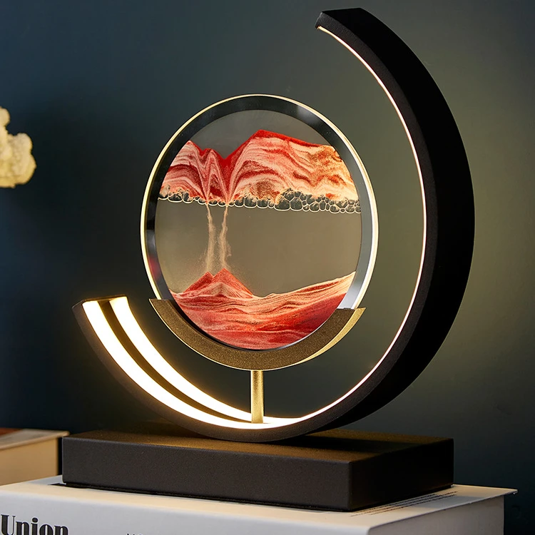 360 Rotation Hot Selling 3D Modern Dynamic Quicksand Art Interior Decoration Quicksand Lamp