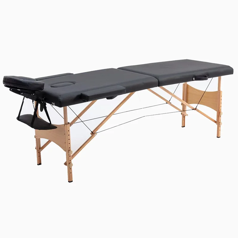 High Quality Portable Foldable Wooden Two-Fold Massage Table Direct Manufacturer Sale Living Room Bedroom Hotel Facial Leather