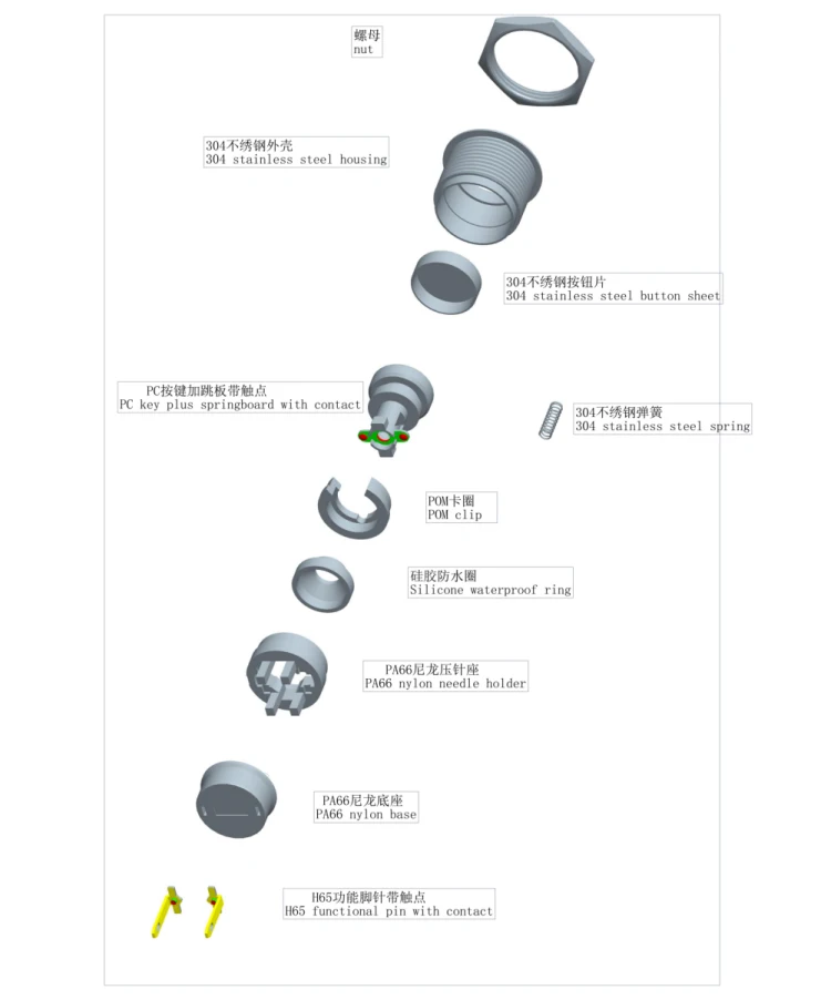 Hot Selling 16mm 16mm Normally Open 1no Metal 16mm Push Button Momentary