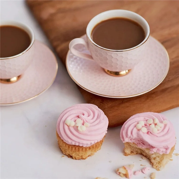Middle east relief texture teaware coffee tea cup saucer set ceramic teacup for