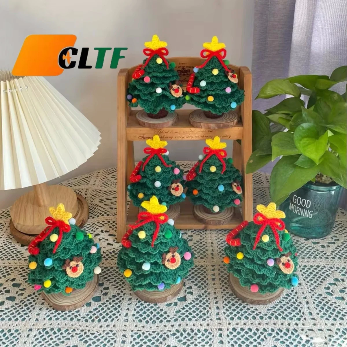 Mini Potted Knitting Flowers Christmas Tree Crochet Handmade Decoration Pot Crochet Christmas Tree Crochet Christmas Gifts