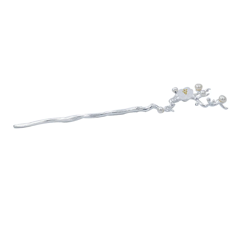 High quality elegant delicate white crystal 925 sterling silver hairpin