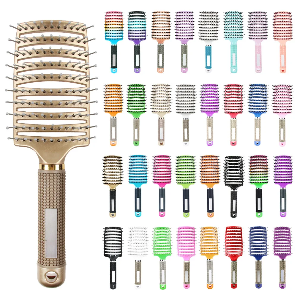 High Quality Massage Comb Wide Exquisite Rib Comb Pig Bristle Plastic Hair Brush Curly Hair Design Large Curved Comb