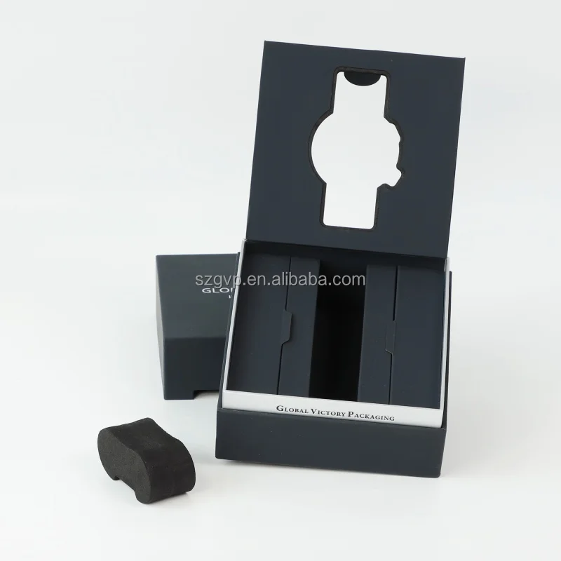Good Quality Dark Blue Paper Watch Packaging Box With Pillow Men Watch Gift Storage Case