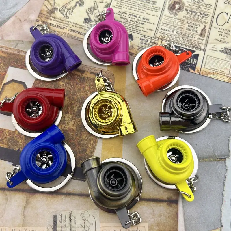 Wholesale 3D car turbo sound whistle Mini Spinning Auto Parts turbo Keychain retro metal whistle key chain keyring turbo whistle