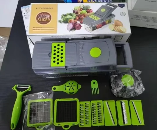 15 in 1 Stainless Steel Manual Fruit Vegetable Cutter Multi-functional Onion Dicer Slicer PP Mandoline with Boxed Packaging
