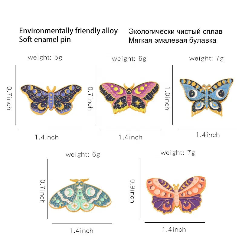 Amazon Hot Sale Butterfly Moth Enamel Pin Factory Wholesale Metal Badge Brooch Pins For Backpacks Jeans Bag Accessories Gift