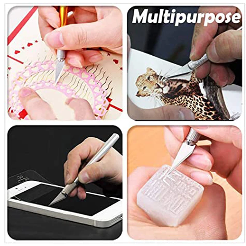 High Grade Precision Craft Knife Hobby Knife with Five Stainless Steel Blades Aluminum Handle Carving Pencil Craft Knife