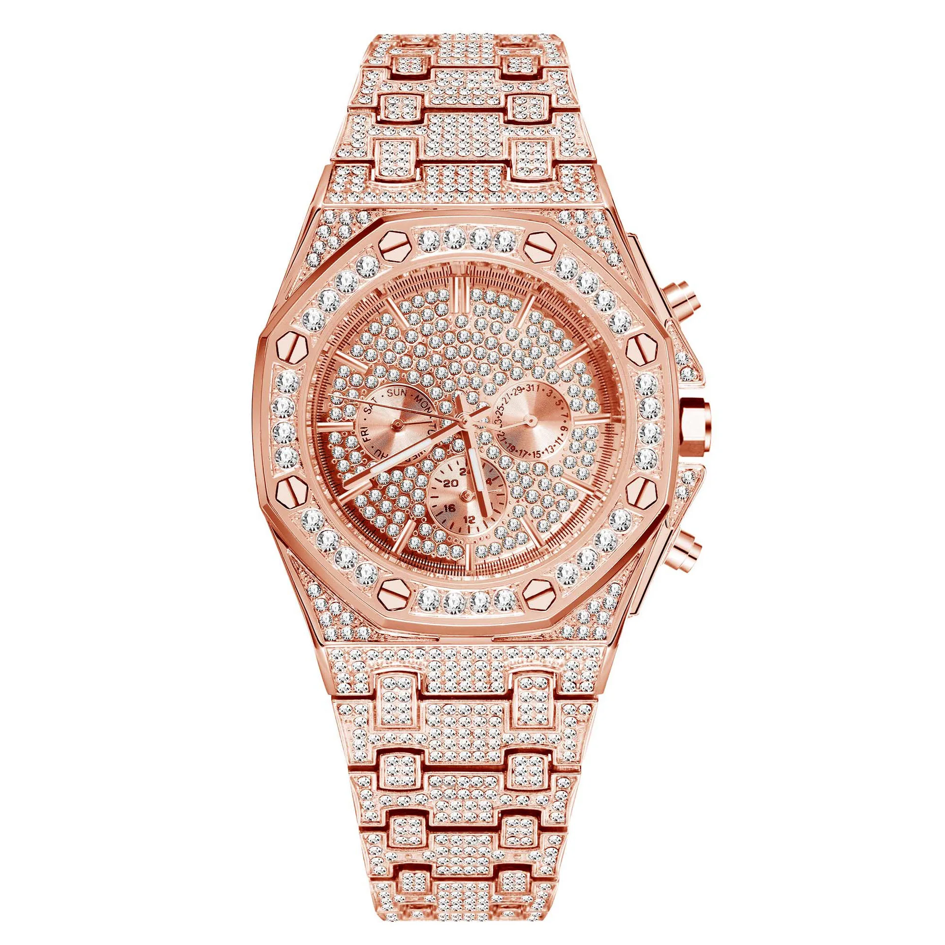 Круглые часы VVS Moissanite, в стиле хип-хоп, премиум-класса, со льдом, мерцанием, миганием, персонализированные часы из нержавеющей стали на заказ