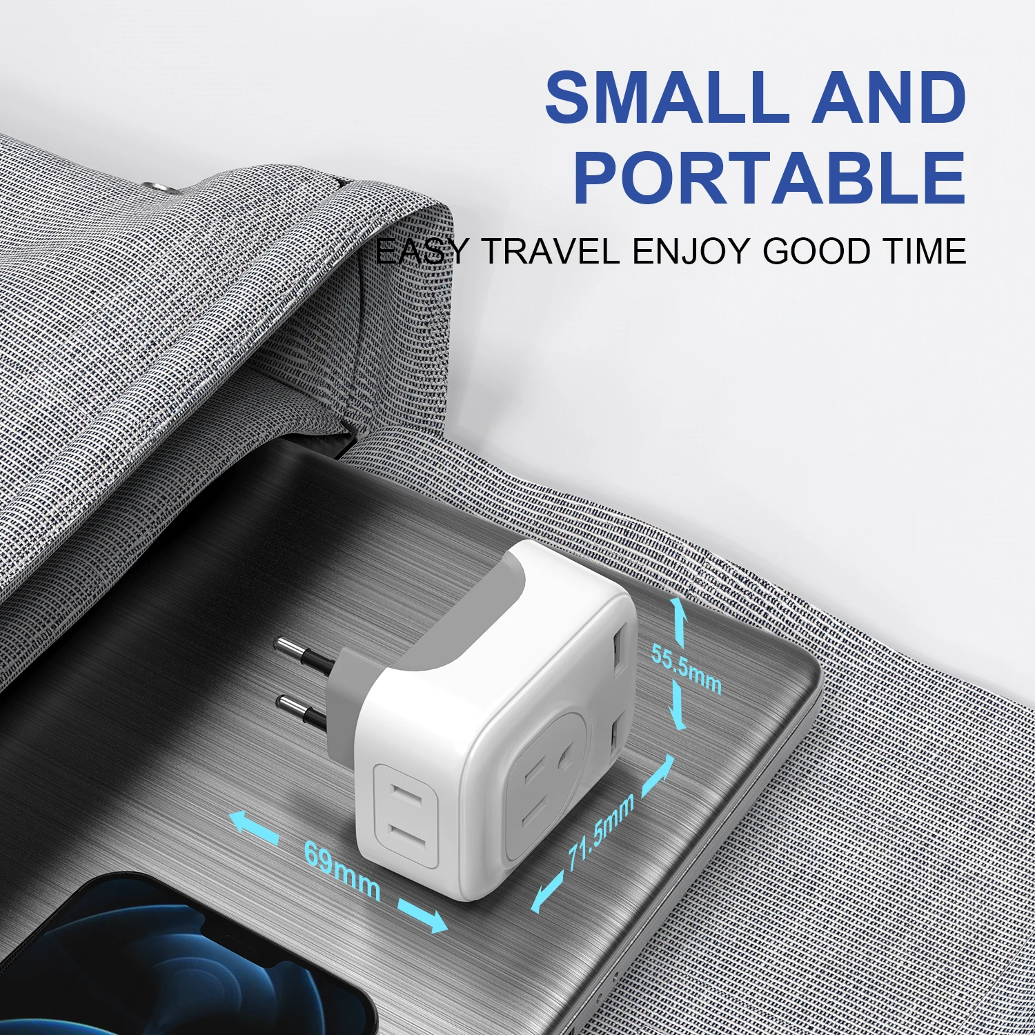 European Travel Plug Adapter US to Europe International Power Adaptor with 2 USB Ports,2 American Outlets- 4 in 1 plug adapter