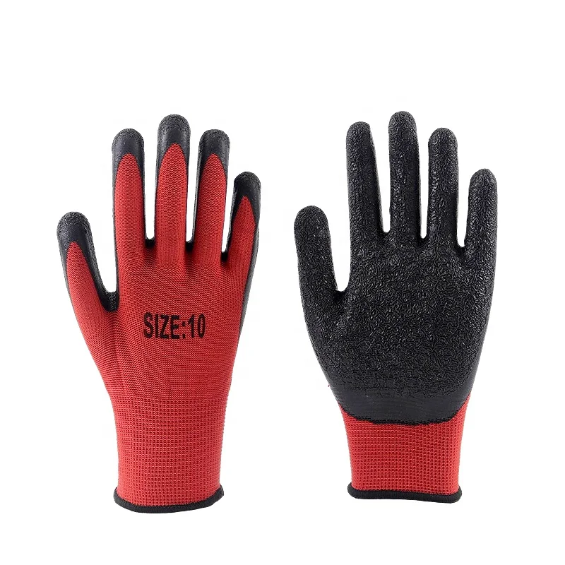 Ready Goods Hot Seller Palm Coated Gloves Latex Rrinkle Coated Nylon Gloves