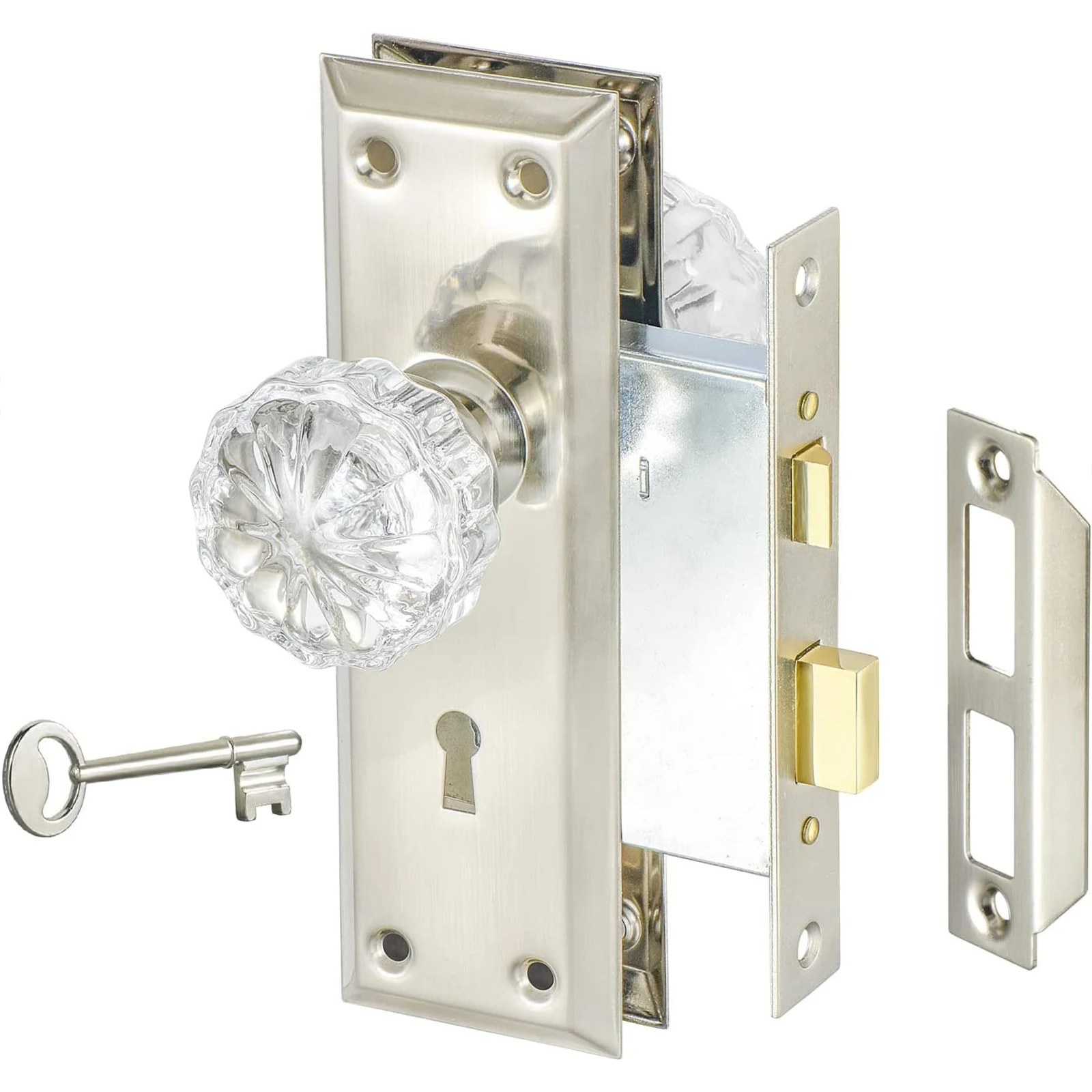 Vintage Keyed Indoor Mortise Keyed Lock Set with Glass Knob Fits 1-3/8 in to 1-3/4 in. Interior Doors
