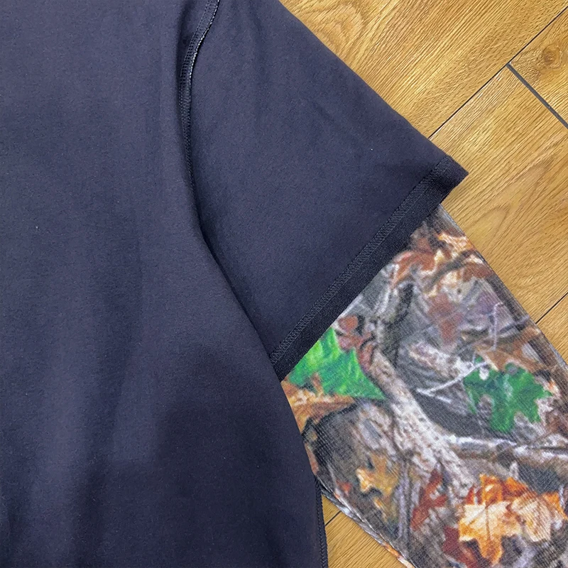 Custom Real Tree Screen Print Sleeve T-Shirt Oversize Cotton Ripped Double Layer Long Waffle Sleeve T Shirt For Men