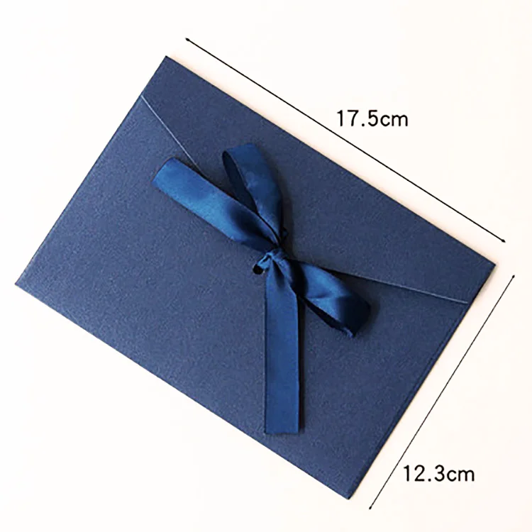 
Custom Logo Printed Dark Blue Paper Shipping Envelope With Ribbon 