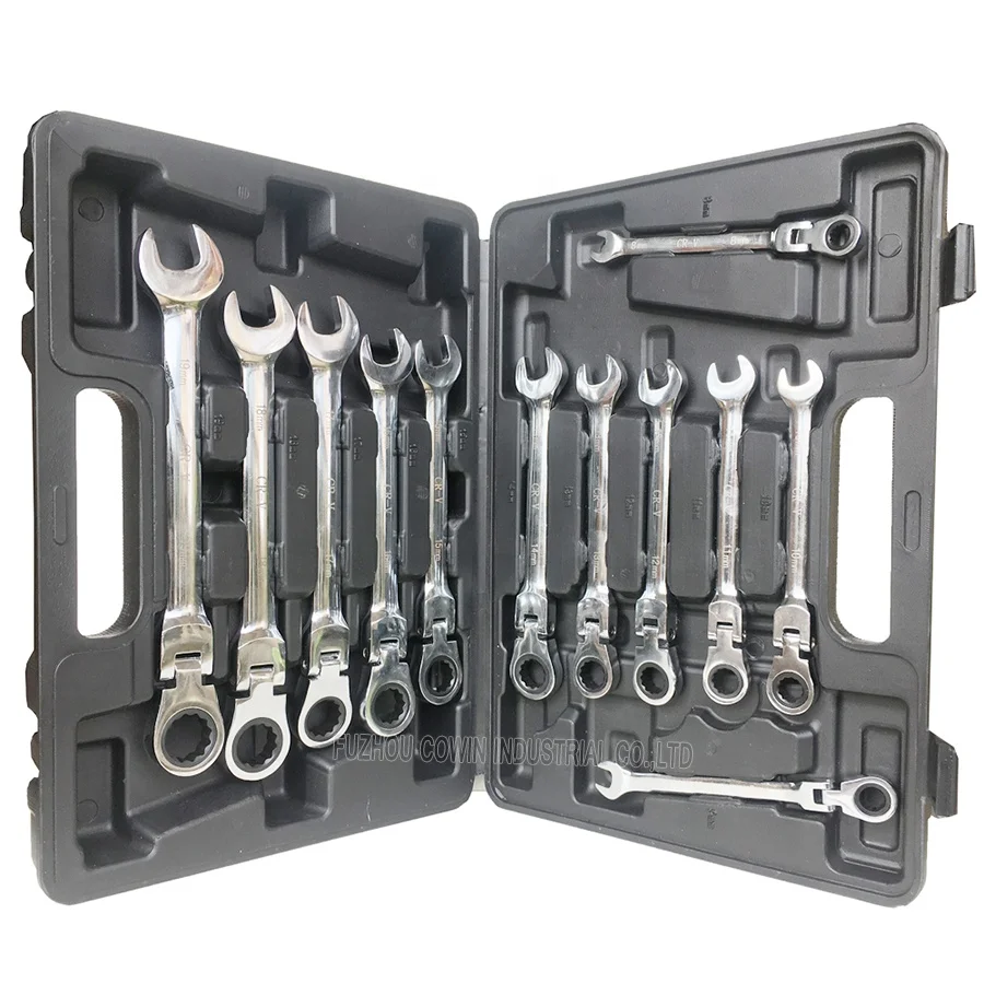 8-19mm chrome vanadium steel CrV flexible gear wrench set 12pieces flex head ratcheting combination spanner set