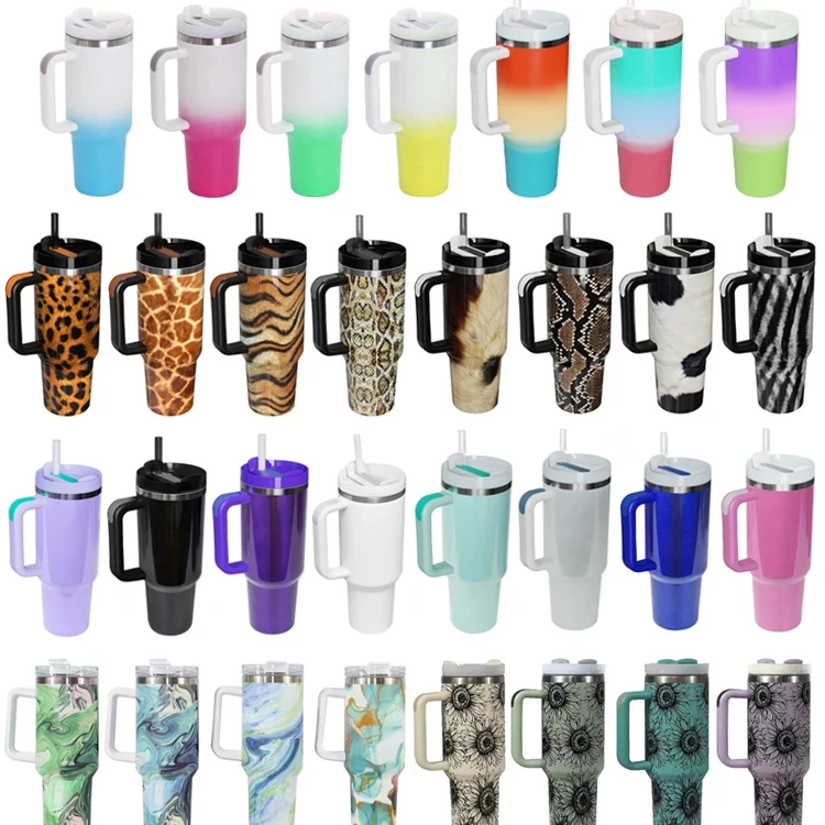 Custom New 2024 Stainless Steel 304 Double Wall Vacuum Insulated Travel Coffee Mugs 40OZ Tumbler Cup With Handle And Straw